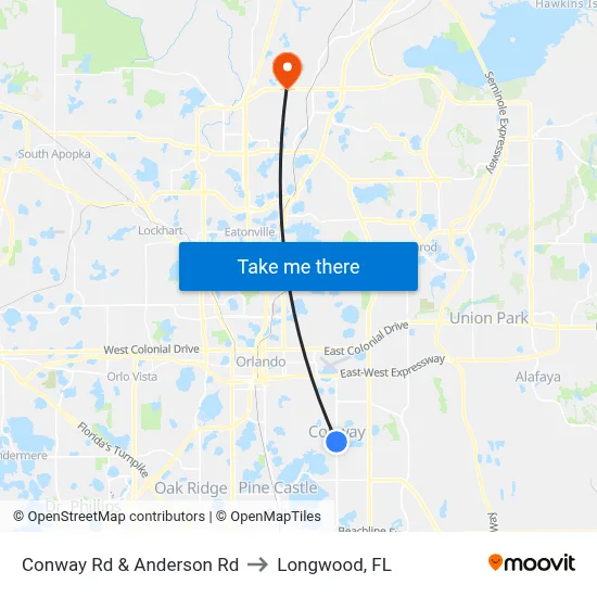 Conway Rd & Anderson Rd to Longwood, FL map