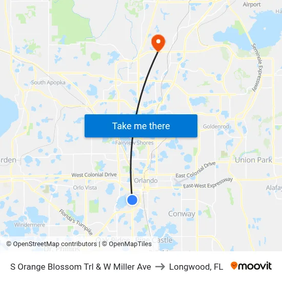 S Orange Blossom Trl & W Miller Ave to Longwood, FL map