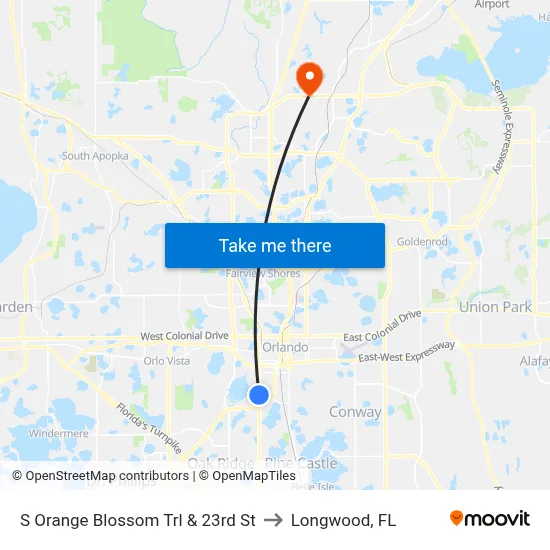 S Orange Blossom Trl & 23rd St to Longwood, FL map