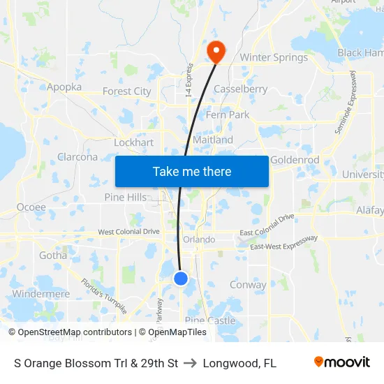 S Orange Blossom Trl & 29th St to Longwood, FL map