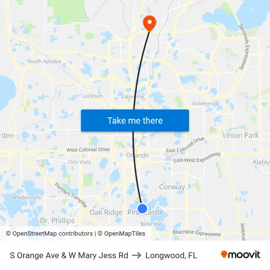 S Orange Ave & W Mary Jess Rd to Longwood, FL map