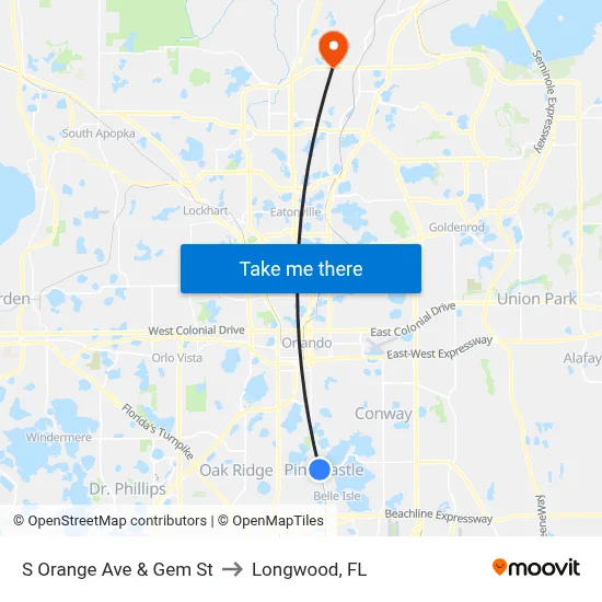 S Orange Ave & Gem St to Longwood, FL map