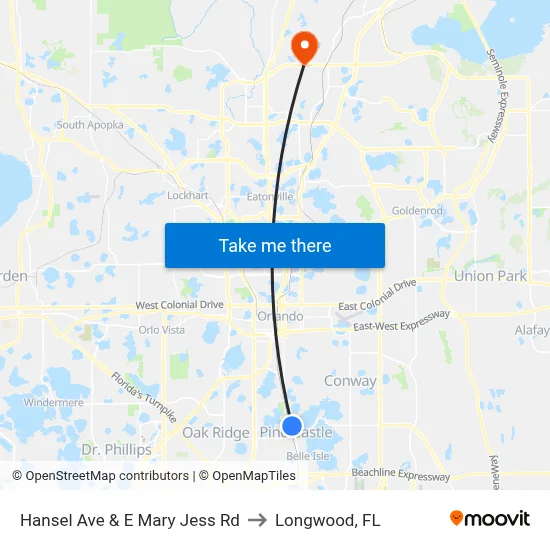 Hansel Ave & E Mary Jess Rd to Longwood, FL map