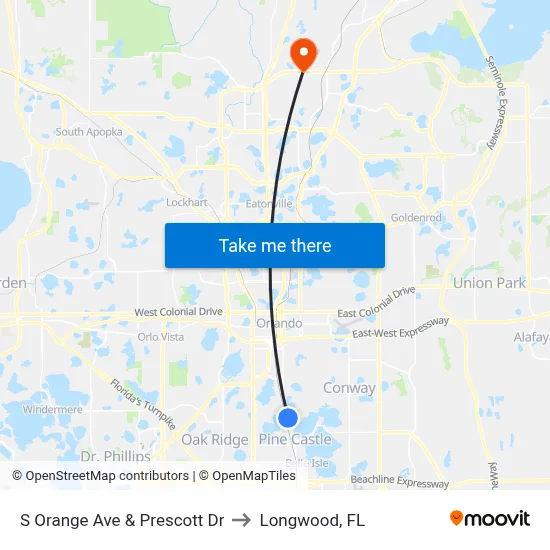 S Orange Ave & Prescott Dr to Longwood, FL map
