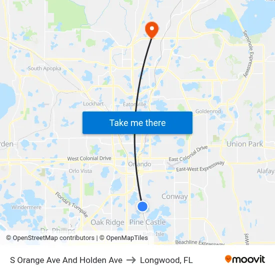 S Orange Ave And Holden Ave to Longwood, FL map
