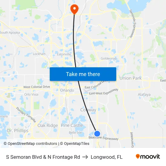 S Semoran Blvd & N Frontage Rd to Longwood, FL map