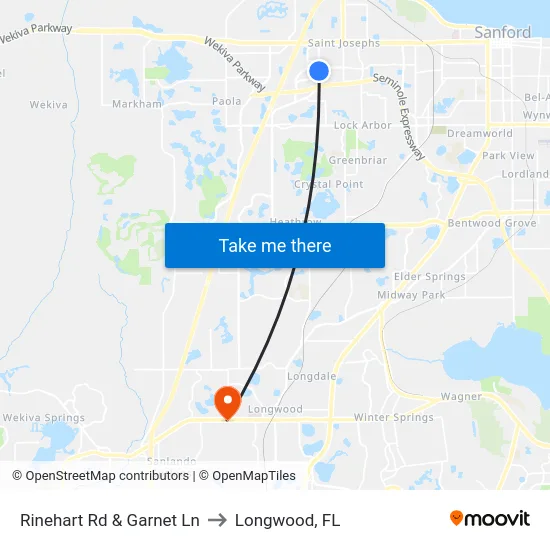Rinehart Rd & Garnet Ln to Longwood, FL map