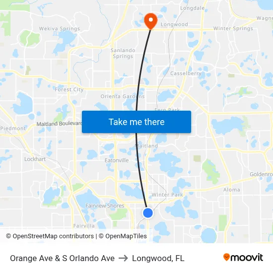Orange Ave & S Orlando Ave to Longwood, FL map