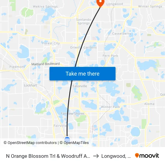 N Orange Blossom Trl & Woodruff Ave to Longwood, FL map