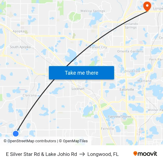 E Silver Star Rd & Lake Johio Rd to Longwood, FL map