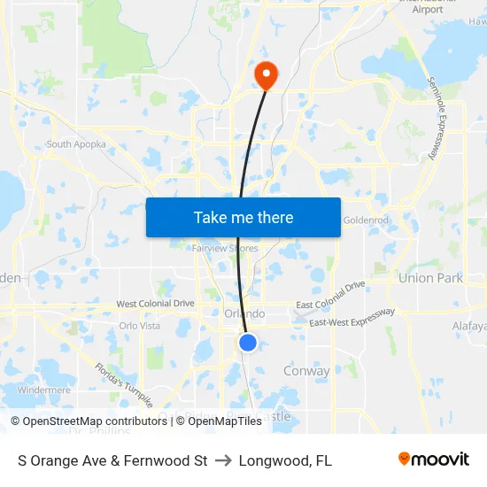S Orange Ave & Fernwood St to Longwood, FL map