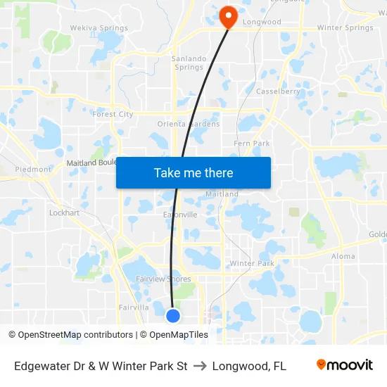 Edgewater Dr & W Winter Park St to Longwood, FL map