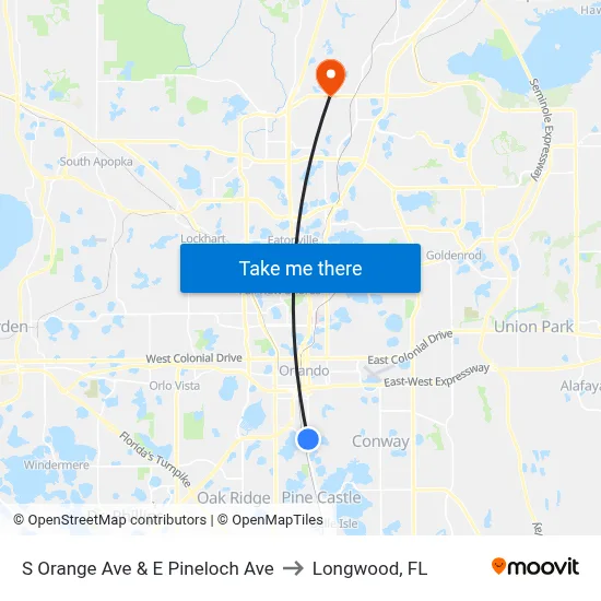 S Orange Ave & E Pineloch Ave to Longwood, FL map