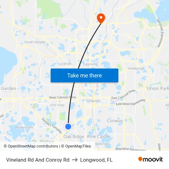 Vineland Rd And Conroy Rd to Longwood, FL map