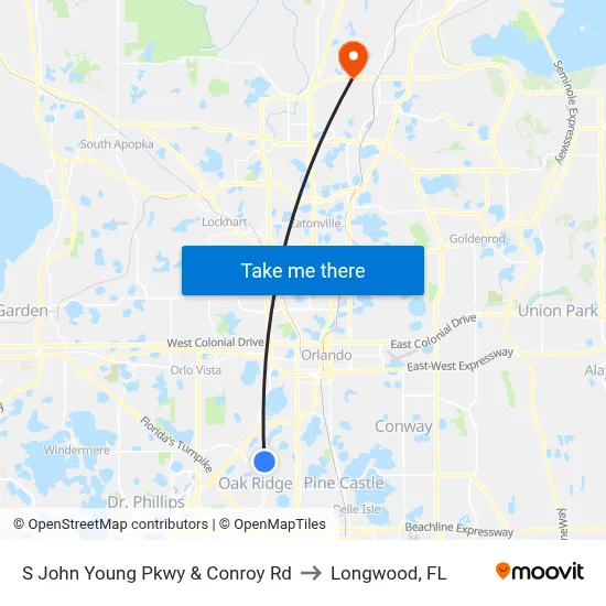 S John Young Pkwy & Conroy Rd to Longwood, FL map