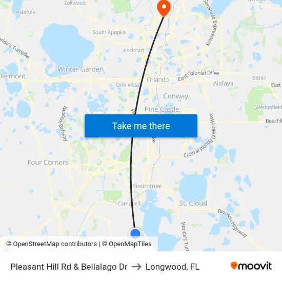 Pleasant Hill Rd & Bellalago Dr to Longwood, FL map