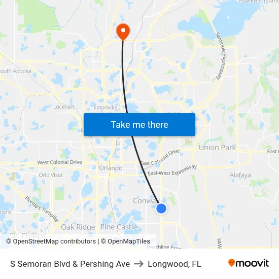 S Semoran Blvd & Pershing Ave to Longwood, FL map
