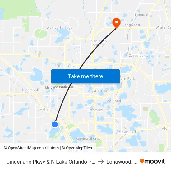 Cinderlane Pkwy & N Lake Orlando Pkwy to Longwood, FL map