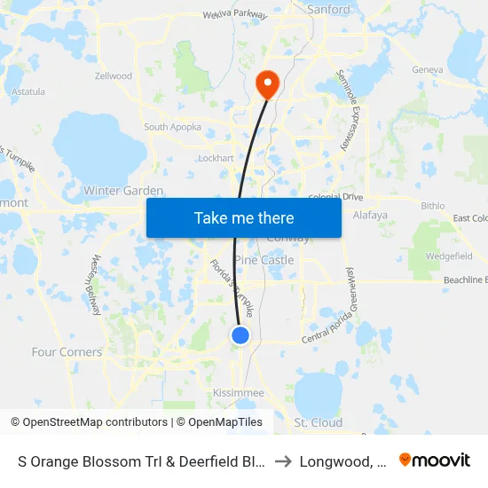 S Orange Blossom Trl & Deerfield Blvd to Longwood, FL map