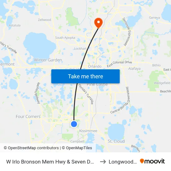 W Irlo Bronson Mem Hwy & Seven Dwarfs Ln to Longwood, FL map