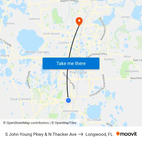 S John Young Pkwy & N Thacker Ave to Longwood, FL map