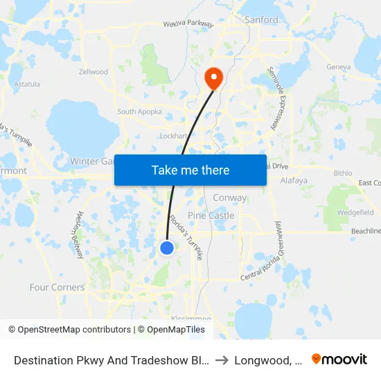 Destination Pkwy And Tradeshow Blvd to Longwood, FL map