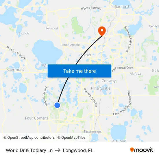 World Dr & Topiary Ln to Longwood, FL map