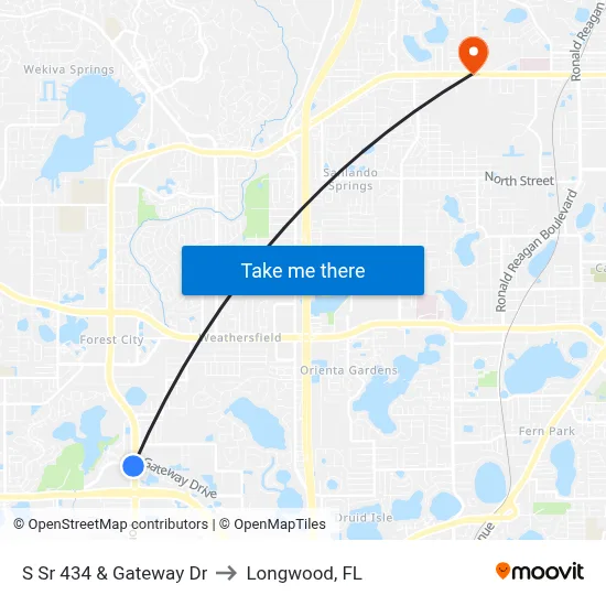 S Sr 434 & Gateway Dr to Longwood, FL map