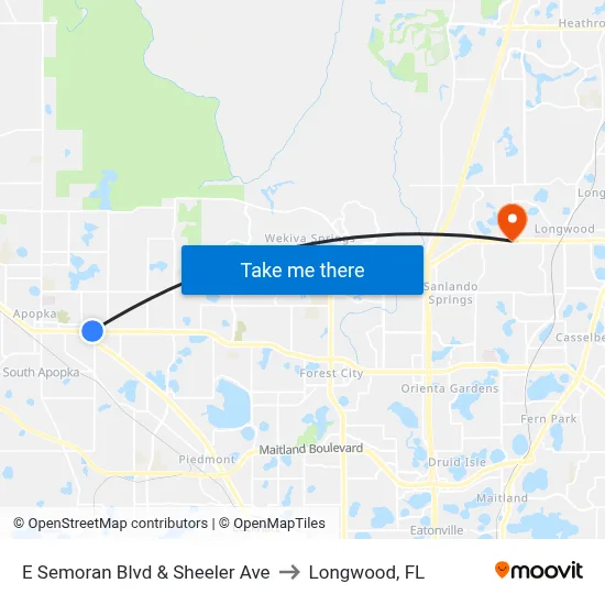 E Semoran Blvd & Sheeler Ave to Longwood, FL map