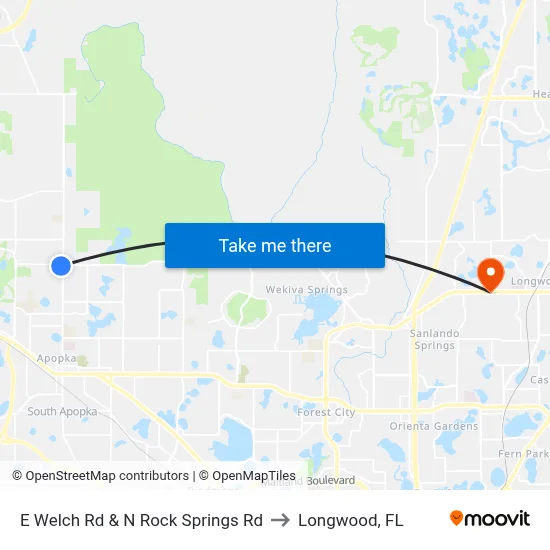 E Welch Rd & N Rock Springs Rd to Longwood, FL map