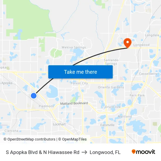 S Apopka Blvd & N Hiawassee Rd to Longwood, FL map