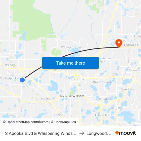 S Apopka Blvd & Whispering Winds Ct to Longwood, FL map