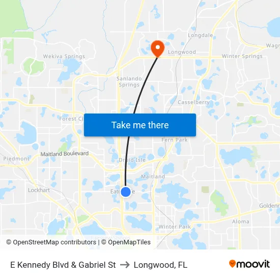 E Kennedy Blvd & Gabriel St to Longwood, FL map