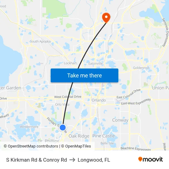 S Kirkman Rd & Conroy Rd to Longwood, FL map