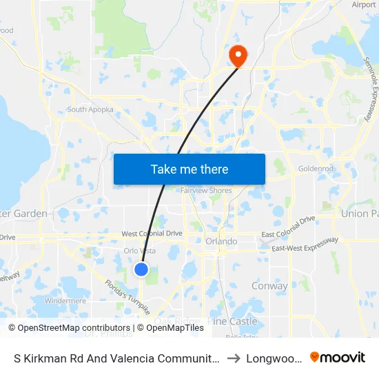 S Kirkman Rd And Valencia Community College Dr to Longwood, FL map