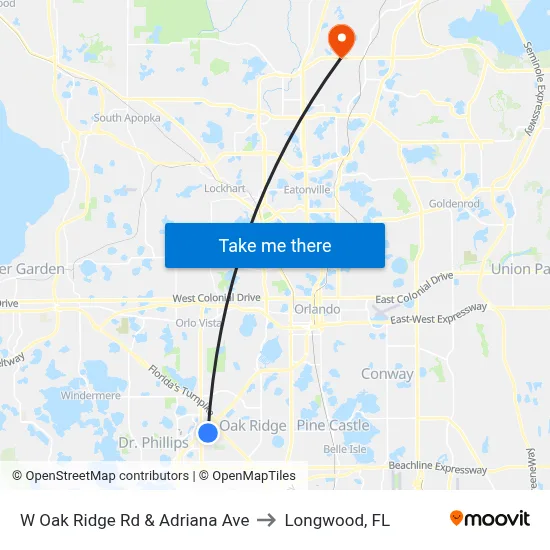 W Oak Ridge Rd & Adriana Ave to Longwood, FL map