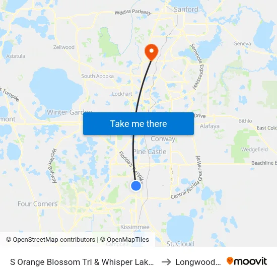 S Orange Blossom Trl & Whisper Lakes Blvd to Longwood, FL map