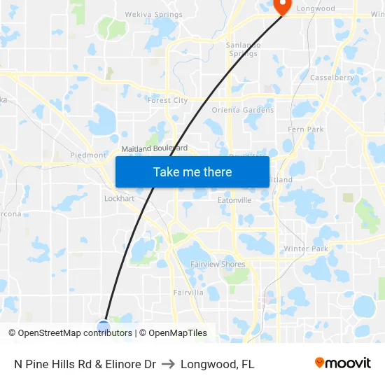 N Pine Hills Rd & Elinore Dr to Longwood, FL map