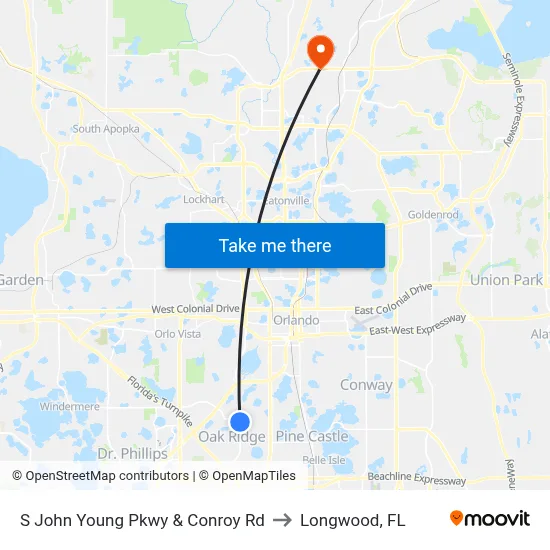 S John Young Pkwy & Conroy Rd to Longwood, FL map