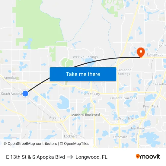 E 13th St & S Apopka Blvd to Longwood, FL map