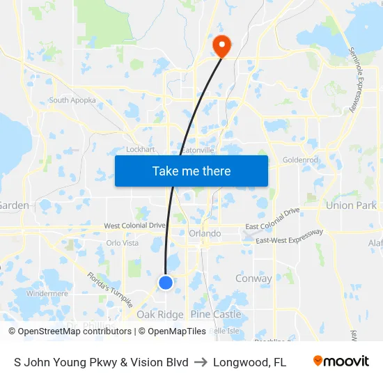 S John Young Pkwy & Vision Blvd to Longwood, FL map