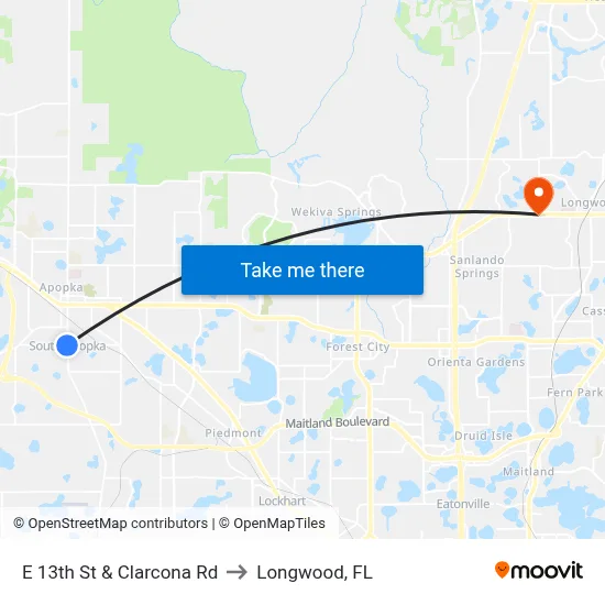 E 13th St & Clarcona Rd to Longwood, FL map