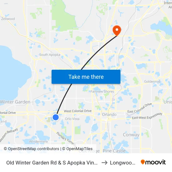 Old Winter Garden Rd & S Apopka Vineland Rd to Longwood, FL map