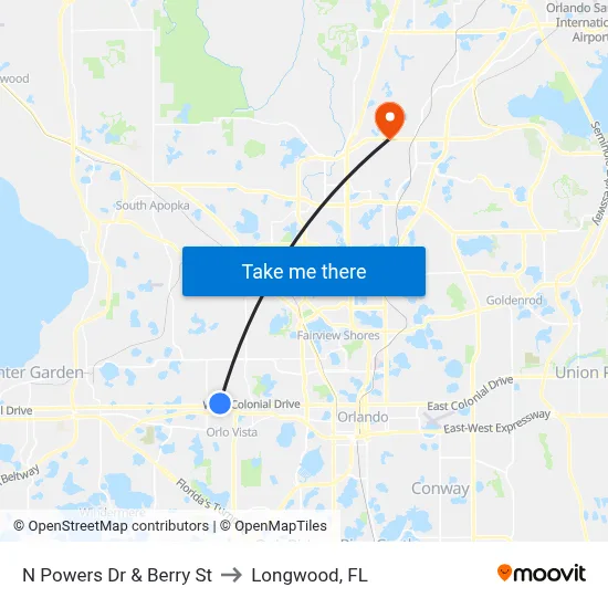 N Powers Dr & Berry St to Longwood, FL map