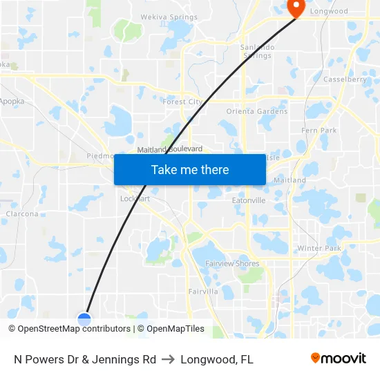 N Powers Dr & Jennings Rd to Longwood, FL map
