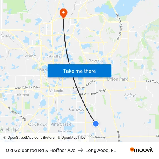 Old Goldenrod Rd & Hoffner Ave to Longwood, FL map