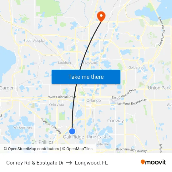 Conroy Rd & Eastgate Dr to Longwood, FL map