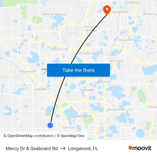 Mercy Dr & Seaboard Rd to Longwood, FL map