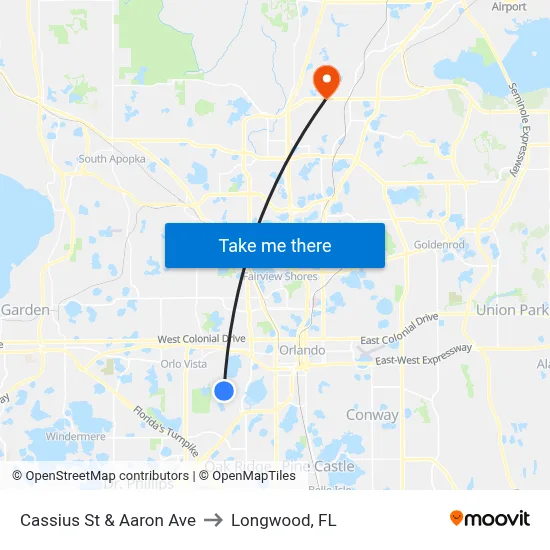 Cassius St & Aaron Ave to Longwood, FL map