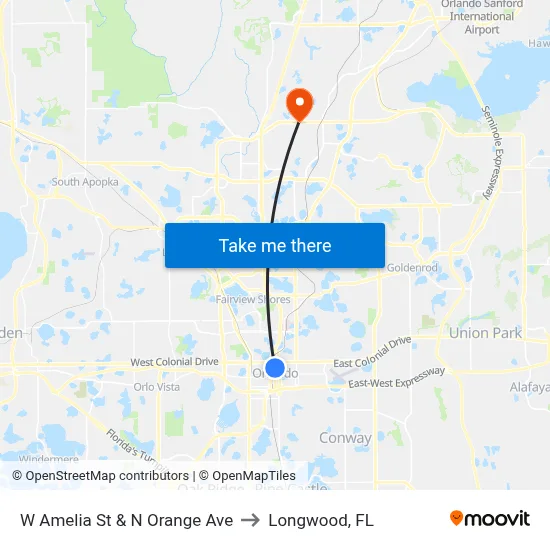 W Amelia St & N Orange Ave to Longwood, FL map